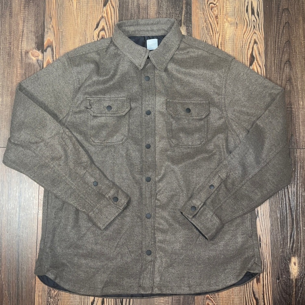 Giasone Men's‎ XL Olive Brown Heavy Shirt Jacket Snap Front Utility Shacket XL